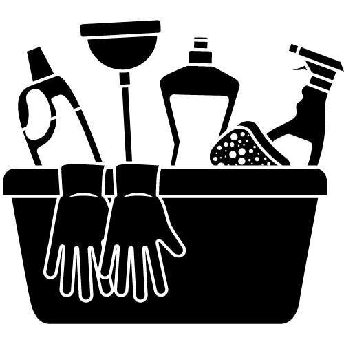 number of cleaning products in a black bucket